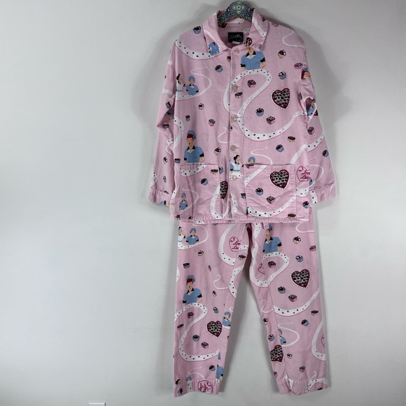 NICK & NORA I Love Lucy Chocolate Factory PJ Pajama Set Top Bottom Pink Flannel - Picture 1 of 16